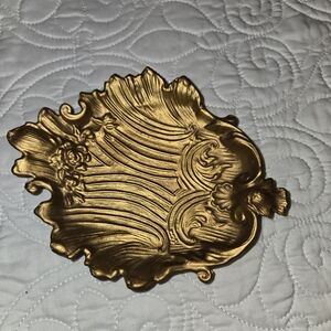 Vintage Ornate Gilt Gold Cast Metal Trinket Catchall Tray Dish Ashtray